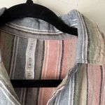 Ban.jara Shirt Womens Large Multicolor Linen Blend Short Sleeve Button Up Pocket Photo 2