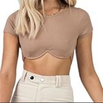 Princess Polly  Size 10 Light Brown Ribbed Underwire Crop Top. Photo 0