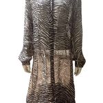 Trio New York Size 14 Black White Zebra Print Silk Shirt Dress Sheer Long Sleeve Photo 6