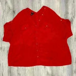 Alfani  Women’s Short Sleeve Blouse Full Button Front Back Top Red Shirt Size XL Photo 0
