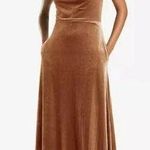 After Six NWT Cowl Neck Spaghetti Strap Velvet Maxi Dress 0 Golden Almond #3263 Photo 0