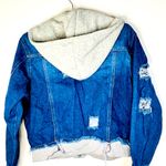 Thrill Jeans Chic Distressed Contrast Hooded Denim Jacket Pockets Size Medium Photo 6