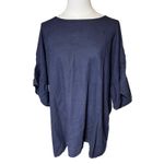 Elena Baddi 3X Linen Tunic Top Blue Oversized Italian Gauze Minimalist Photo 3