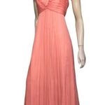 Amsale Women’s 6 Coral Peach Pink Silk Chiffon Ruffle Neckline Halter Dress Gown Orange Photo 2