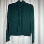 J.Crew Womens Cable Knit Sweater Size XS Green Alpaca Wool Turtleneck Ruffle Photo 2