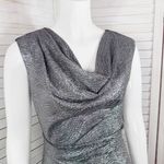 Vince Camuto Vince‎ Camuto Metallic Shimmer Drape Neck Sleeveless Sheath Dress Silver 2 Photo 4