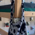 NEW Cow Print Fuzzy Tote Purse Black Photo 0