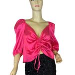 Vine & Love PINK SATIN LEOPARD PRINT PUFFED SLEEVE DRAWSTRING BLOUSE (3X) Photo 2