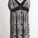 Y2K Sleeveless Black‎ White Geometric Knee Length Empire Waist Dress Juniors S Black Photo 0
