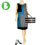 White House | Black Market  GRAY, BLACK AND BLUE COLOR BLOCK KNIT SHIFT DRESS (14) Photo 1