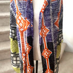 Echo Silk Cotton Wool Orange, Purple, Green Tribal Boho Mosaic Scarf Wrap Orange Photo 0