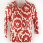 J Crew Factory Coral/White Button Down 3/4 Sleeve Sweater‎ Cardigan Sz S Women # Orange Photo 0