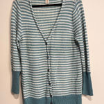 Sundance  Sweater White Aqua Stripe Cardigan Lambswool Wool Mohair Blend Large Photo 0