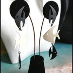 3 Angel Fish Metal Dangle Earrings Black Photo 2