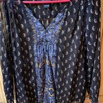 Lucky Brand Blue Graphic Blouse with Relaxed Fit and Long Sleeves Photo 1
