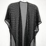 Just Be  One Size Swim Cover Up Mesh Tasseled Black‎ Swimwear Short Sleeve 1222 Photo 4