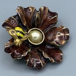 Lia Sophia Vtg Enameled Flower Brooch Pin with Bumble Bee Simulated Pearl Center Photo 4