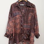 ZARA Patchwork Oversized Blouse Top Sheer Brown Paisley Size Large Photo 0