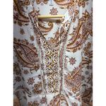Fever Paisley Print Blouse Top Womens Medium 3/4 Sleeve Tie Neck Boho Chic White Photo 3