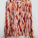 Belle‎ Kim Gravel Blouse Medium Multicolor Abstract Print Long Sleeve Top Orange Photo 0