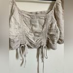 Wild Fable  Beige Linen Blend Cropped Balloon Sleeve Smocked Back Top #MBG Photo 4