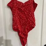 ZARA NWT Women's ‎ Red Lace Up Satin Effect Star Print Bodysuit Size Medium Photo 8