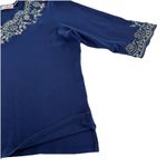 Quacker Factory  Blue Floral Embroidered Rhinestone 3/4 Sleeve Knit Top Size XL Photo 4