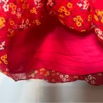 Free People  Babydoll Mini Dress Red Floral Long Sleeve Lined Size 4 Photo 9