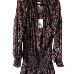 MISA Los Angeles  Celina Floral Mini Dress Chiffon Black Fuchsia size M J3 Photo 2