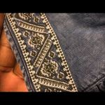 Signature Studio  acid washed embroidered bell sleeve blouse sz large Photo 4