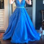 JVN by Jovani Blue Open Back Lace Prom Dress Photo 1