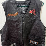 Diamond Plate Women’s Large Black Genuine Leather Biker Vest with Patches Photo 0