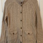 Banana Republic Cardigan Sweater Sz Med Cashmere Blend Tan Cable Knit Mock Neck Photo 0