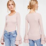 Free People We The Free / Good Find Striped Bell Sleeve Lettuce Hem Blouse Photo 1