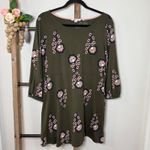 Boden Olive Green Floral Print Three Quarter Sleeve Tunic Dress Size 10P Photo 1