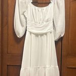 Women's Tie Back White Short Lined Summer Dress Square Neck A Line Size Small LN Photo 3