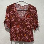 Madewell Maroon Floral Print Wrap Top Shirt Size 2 Photo 0