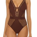 Windsor Tan Mesh Cut Outs One-Piece Bodysuit S Photo 0
