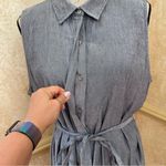Nicole Miller Stretch Linen Utility Chambray Shirt Dress Blue Denim Linen Sz 14 Photo 4