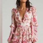 SHOWPO Liadi Playsuit Longsleeve Plunge Playsuit In Soft Floral Pink Size 2 Photo 4