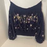 Free People Navy Floral Embroidered Blouse Photo 0