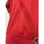 American Vintage Vtg 80’s Red Short Sleeve Rouched Top Gold Rhinestone Broach Size Medium Photo 4