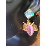 New Nazila Couture Pink Gemstone and Abalone Earrings with Gold Spikes Photo 2
