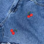 Ashley Mason Cherry Embroidered Cutoff Denim Jean Shorts Mid Rise Women’s 25 Festival Y2K Photo 2