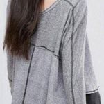 Free People Cloud Nine Boxy Long Sleeve Linen Blend Swing Tee Shirt Gray Size XS Photo 1