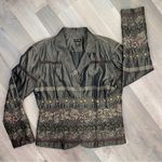 ELCC Vintage Embroidered Taffeta Blazer Jacket Gray Large Button Front Photo 10