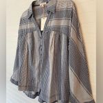 Skies Are Blue  Navy Blue and White Gingham Plaid  Button-Up Blouse Photo 1