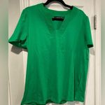 Rafaella NWT  Size L Kelly Green V Neck Short Sleeve Tee Shirt Embroidered Trim Photo 0