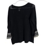 Chico's Black Open Knit Sweater Size 1 – Striped Bell Cuffs Photo 1