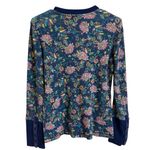 Sundance Sz M Blue Floral Waffle Knit Thermal Button Cuff Velvet Long Sleeve Top Size M Photo 2